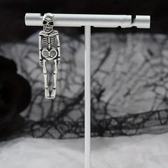 Halloween Silvery Skeleton Dangle Earrings Retro Goth Style Alloy Jewelry