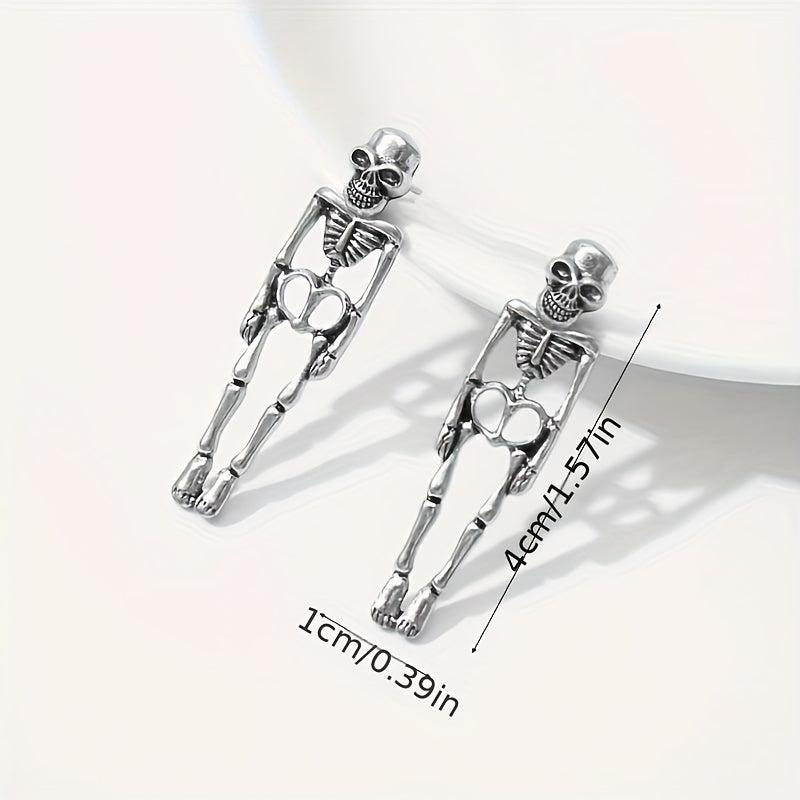 Halloween Silvery Skeleton Dangle Earrings Retro Goth Style Alloy Jewelry