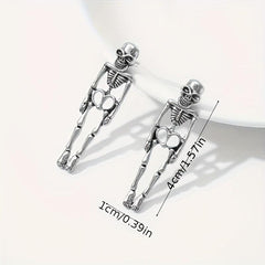 Halloween Silvery Skeleton Dangle Earrings Retro Goth Style Alloy Jewelry