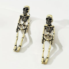 Halloween Silvery Skeleton Dangle Earrings Retro Goth Style Alloy Jewelry