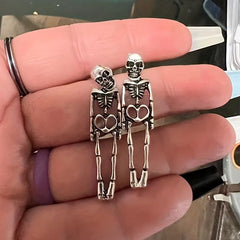 Halloween Silvery Skeleton Dangle Earrings Retro Goth Style Alloy Jewelry