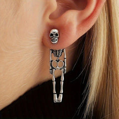 Halloween Silvery Skeleton Dangle Earrings Retro Goth Style Alloy Jewelry