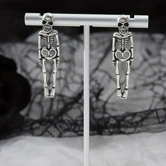 Halloween Silvery Skeleton Dangle Earrings Retro Goth Style Alloy Jewelry