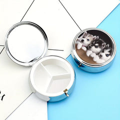 Siberian Husky Puppy Pill Box 3 Compartment Medicine Pill Organizer