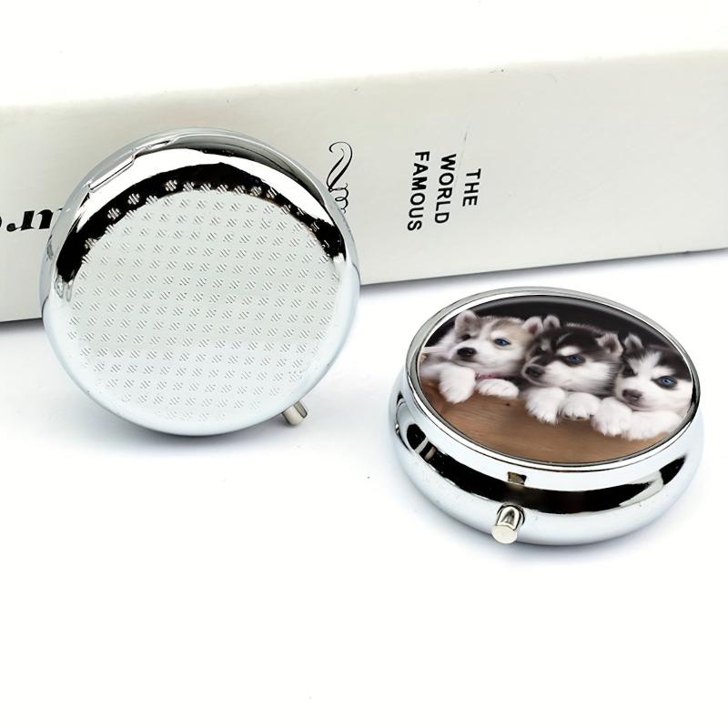 Siberian Husky Puppy Pill Box 3 Compartment Medicine Pill Organizer