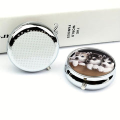 Siberian Husky Puppy Pill Box 3 Compartment Medicine Pill Organizer