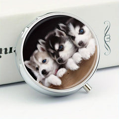 Siberian Husky Puppy Pill Box 3 Compartment Medicine Pill Organizer