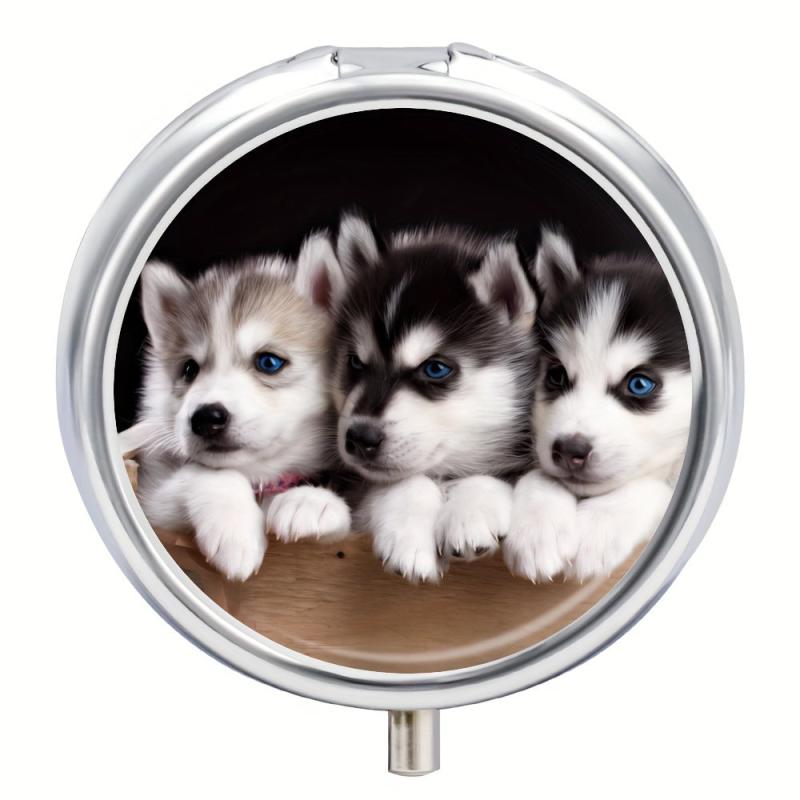 Siberian Husky Puppy Pill Box 3 Compartment Medicine Pill Organizer