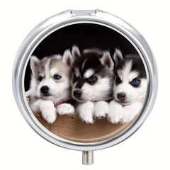 Siberian Husky Puppy Pill Box 3 Compartment Medicine Pill Organizer