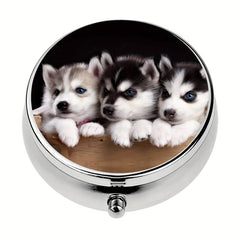 Siberian Husky Puppy Pill Box 3 Compartment Medicine Pill Organizer