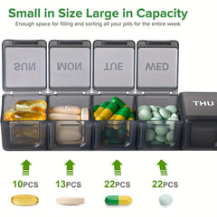 Weekly Pill Organizer 7 Days XL Compartment Travel Friendly Medicine Case