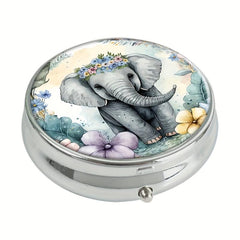 Elephant Round Pill Box 3 Compartment Mini Decorative Portable Travel Organizer