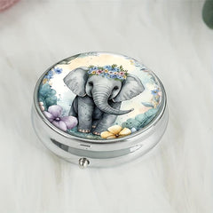 Elephant Round Pill Box 3 Compartment Mini Decorative Portable Travel Organizer