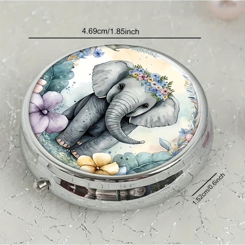 Elephant Round Pill Box 3 Compartment Mini Decorative Portable Travel Organizer