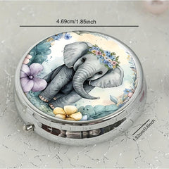 Elephant Round Pill Box 3 Compartment Mini Decorative Portable Travel Organizer