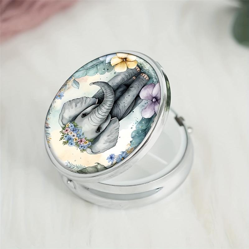 Elephant Round Pill Box 3 Compartment Mini Decorative Portable Travel Organizer