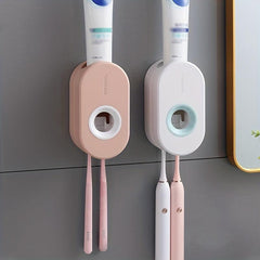 Automatic Toothpaste Dispenser Wall Mount Toothbrush Holder Set