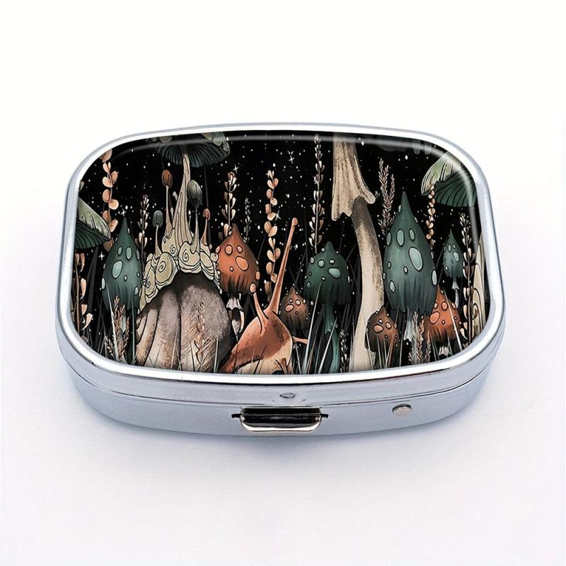Mini Snails & Mushroom Pill Box 2 Compartment Decorative Travel Medicine Holder