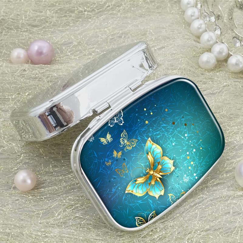 Golden Butterflies Pill Box 2 Compartment Portable Medicine Holder