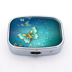Golden Butterflies Pill Box 2 Compartment Portable Medicine Holder