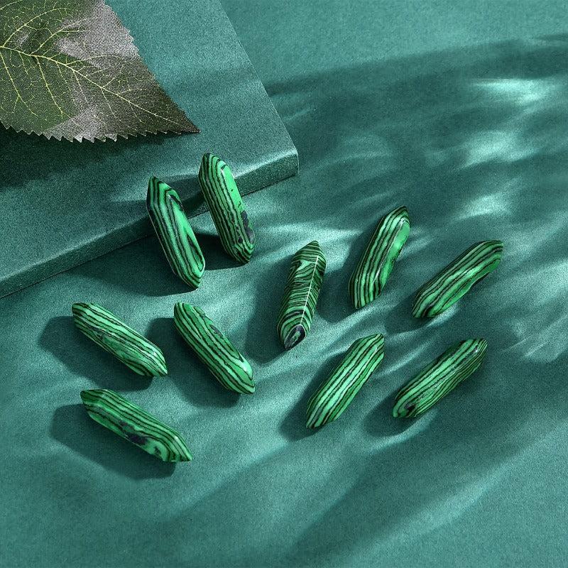 Green Malachite Healing Crystal Wands Set, Hexagonal Tip Reiki Energy Balancing