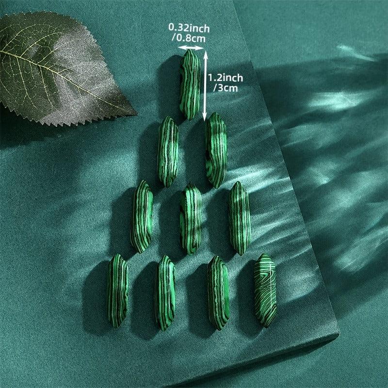 Green Malachite Healing Crystal Wands Set, Hexagonal Tip Reiki Energy Balancing