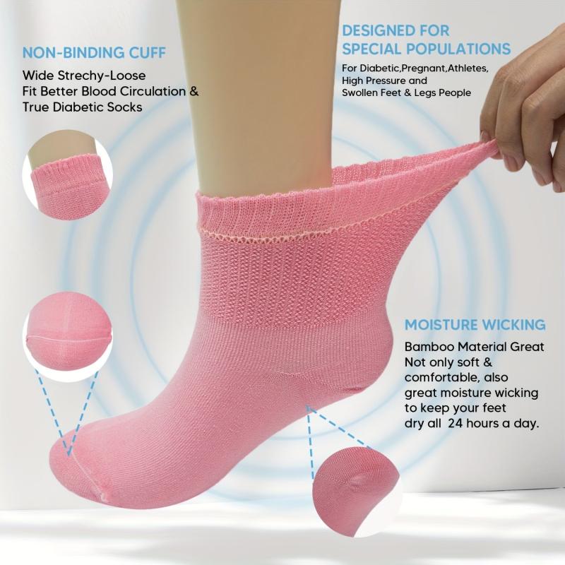 4Pairs Diabetic Ankle Socks Non Binding Cuffs Bamboo Soft Comfy Socks