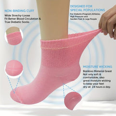 4Pairs Diabetic Ankle Socks Non Binding Cuffs Bamboo Soft Comfy Socks