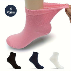 4Pairs Diabetic Ankle Socks Non Binding Cuffs Bamboo Soft Comfy Socks