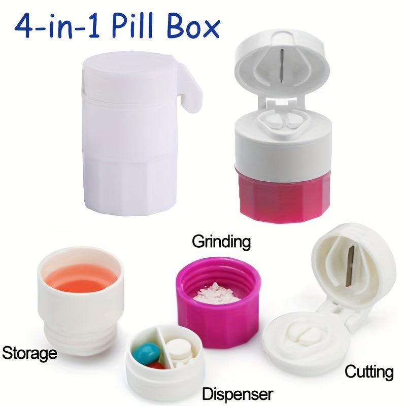 4 In 1 Portable Pill Box Dispenser Grinder Cutter Storage