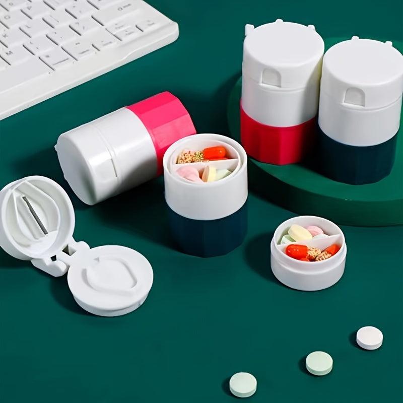 4 In 1 Portable Pill Box Dispenser Grinder Cutter Storage