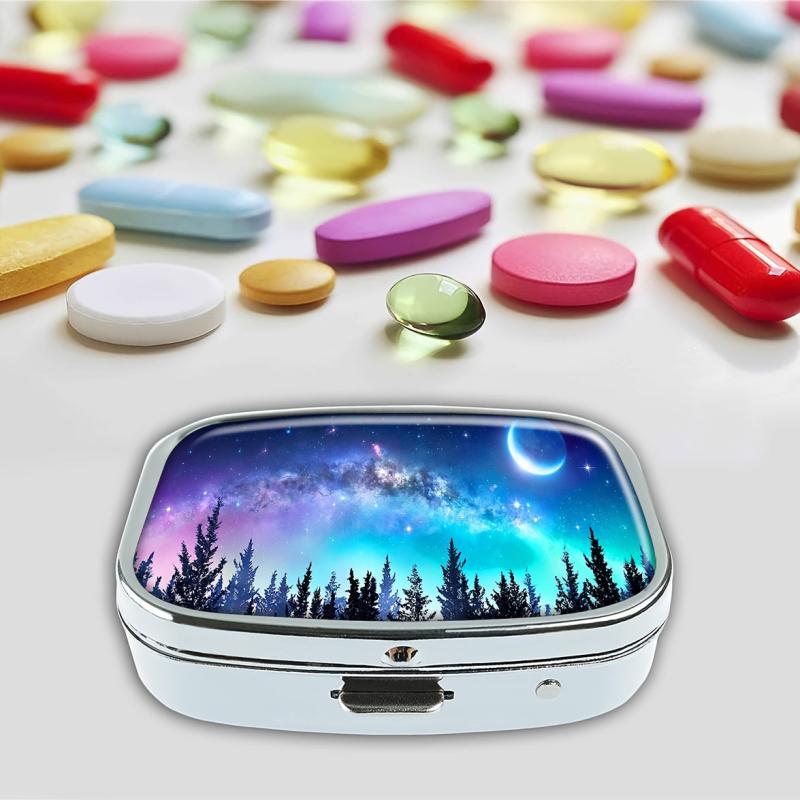 Forest Moon Pill Box 2 Compartment Decorative Portable Medicine Tablet Holder