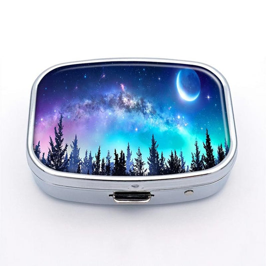 Forest Moon Pill Box 2 Compartment Decorative Portable Medicine Tablet Holder