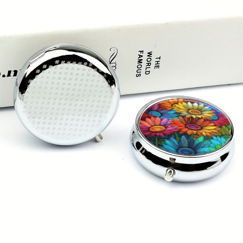 Rainbow Flowers Pill Box 3 Compartment Organizer Portable Pill Case
