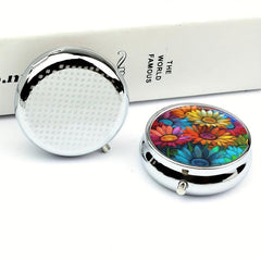 Rainbow Flowers Pill Box 3 Compartment Organizer Portable Pill Case