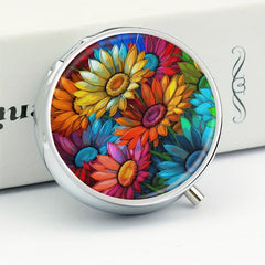 Rainbow Flowers Pill Box 3 Compartment Organizer Portable Pill Case