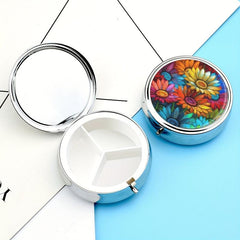 Rainbow Flowers Pill Box 3 Compartment Organizer Portable Pill Case