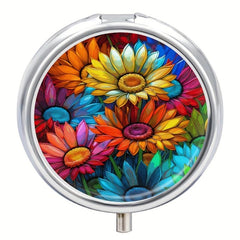 Rainbow Flowers Pill Box 3 Compartment Organizer Portable Pill Case