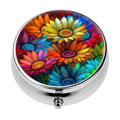 Rainbow Flowers Pill Box 3 Compartment Organizer Portable Pill Case