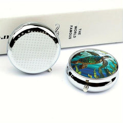 Stained Glass Turtle 3 Compartment Pill Box for Travel and Purse