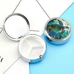 Stained Glass Turtle 3 Compartment Pill Box for Travel and Purse