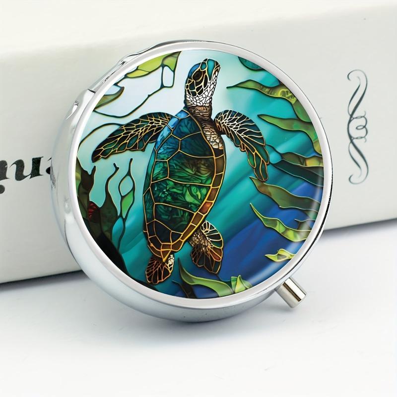 Stained Glass Turtle 3 Compartment Pill Box for Travel and Purse