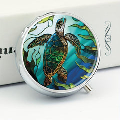 Stained Glass Turtle 3 Compartment Pill Box for Travel and Purse