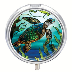 Stained Glass Turtle 3 Compartment Pill Box for Travel and Purse