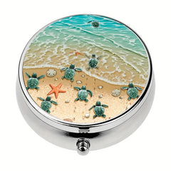 Seaside Turtles Shells Starfish Pill Box 3 Compartment Medicine Organizer