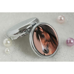 Brown Horse Round Pill Box 3 Compartment Decorative Portable Medicine Organizer