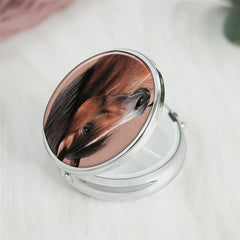 Brown Horse Round Pill Box 3 Compartment Decorative Portable Medicine Organizer