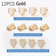 12PCS Lazy Fastener Buckles Shoelaces Small Daisy Press Buckle