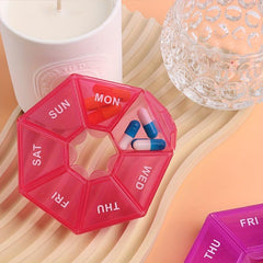 Portable Octagonal 7 Grid Pill Box Dispenser Carry On Medicine Dispensing Box