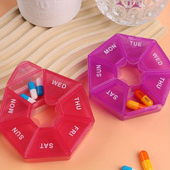 Portable Octagonal 7 Grid Pill Box Dispenser Carry On Medicine Dispensing Box